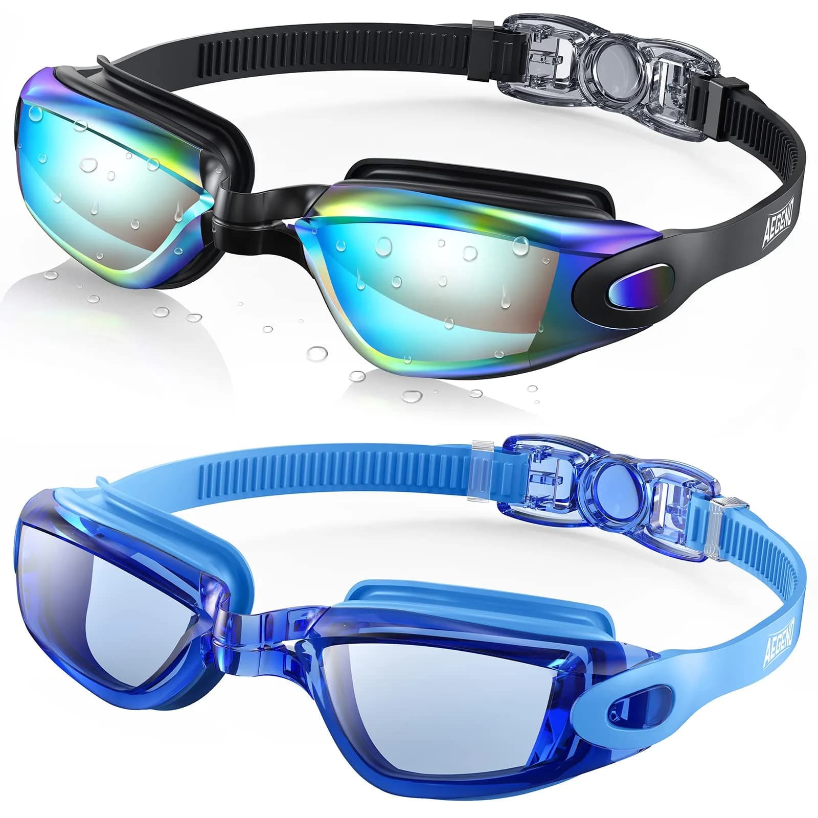 Aegend Swim Goggles 2 Pack UV Protection Adjustable No Leaking Adult Men Women Youth, Bright Blue & Aqua | Anti-Fog & UV400 — Aqua & Light Blue