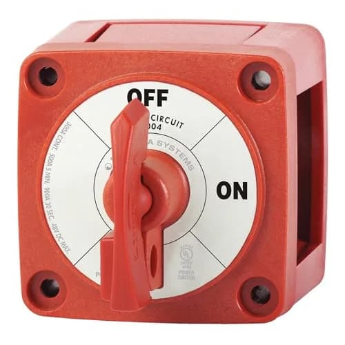 Blue Sea Systems On/Off Battery Isolator Switch With Locking Key, Red, 300A 48V DC | Ignition Protected for Marine Use — Red