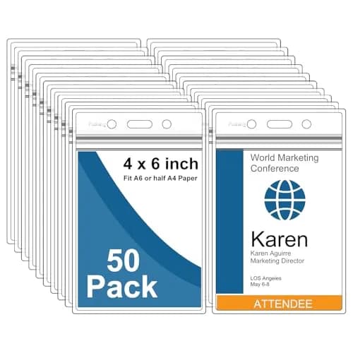 Fushing XXL Badge Holder Pack of 50 | Clear PVC, 0.3mm Thick, Vertical Display thumbnail 1