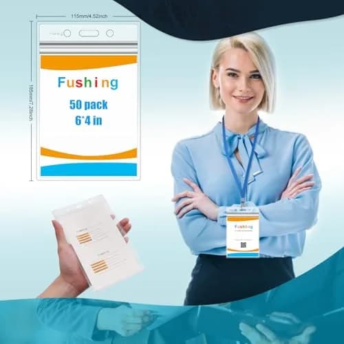 Fushing XXL Badge Holder Pack of 50 | Clear PVC, 0.3mm Thick, Vertical Display thumbnail 2