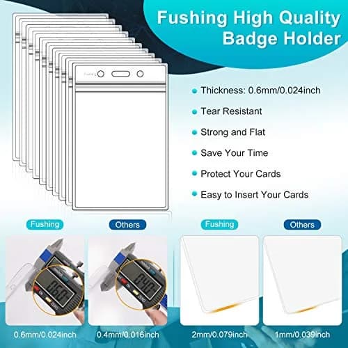 Fushing XXL Badge Holder Pack of 50 | Clear PVC, 0.3mm Thick, Vertical Display thumbnail 3