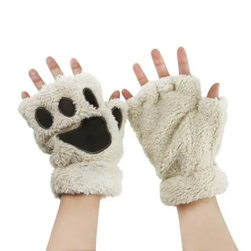 Ylucky Girls Cartoon Bear Claw Gloves Half Finger Paw Gloves Winter Warm Plush Faux Fur Mittens Hand Wear | Cute Animal Design for Cold Weather thumbnail 1