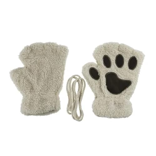 Ylucky Girls Cartoon Bear Claw Gloves Half Finger Paw Gloves Winter Warm Plush Faux Fur Mittens Hand Wear | Cute Animal Design for Cold Weather thumbnail 4