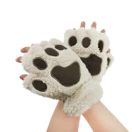 Ylucky Girls Cartoon Bear Claw Gloves Half Finger Paw Gloves Winter Warm Plush Faux Fur Mittens Hand Wear | Cute Animal Design for Cold Weather thumbnail 3