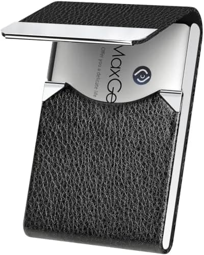 MaxGear Business Card Holder, PU Leather Business Card Case, Black | Slim Magnetic Card Organizer for Men & Women thumbnail 1