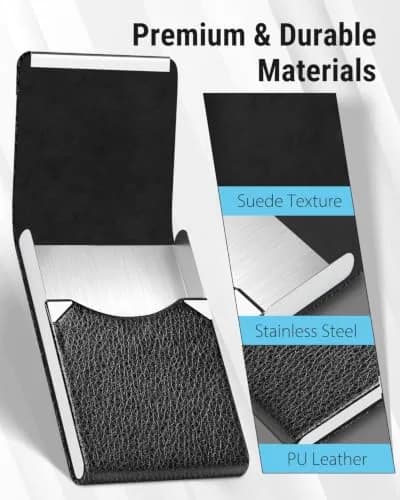 MaxGear Business Card Holder, PU Leather Business Card Case, Black | Slim Magnetic Card Organizer for Men & Women thumbnail 4