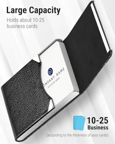 MaxGear Business Card Holder, PU Leather Business Card Case, Black | Slim Magnetic Card Organizer for Men & Women thumbnail 2