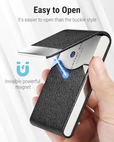MaxGear Business Card Holder, PU Leather Business Card Case, Black | Slim Magnetic Card Organizer for Men & Women thumbnail 3