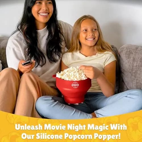 POPCO Red Microwave Popcorn Bowl - Collapsible Silicone Popper with Handles, 15 Cup Capacity | Healthy Snacks in Minutes thumbnail 4