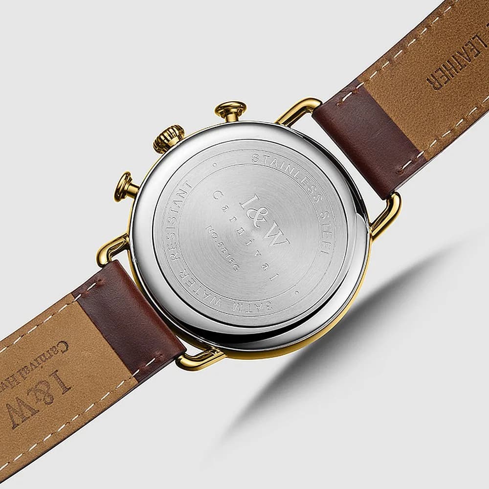Carnival Men’s Chronograph Watch | Brown Leather Strap | 41MM Stainless Steel Case | Sapphire Glass | 30M Water Resistant thumbnail 4
