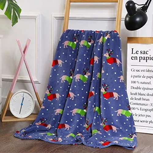 Elegant Comfort Velvet Touch Ultra Plush Christmas Holiday Printed Fleece Throw/Blanket-50 x 60inch, Dogs in Sweaters thumbnail 1