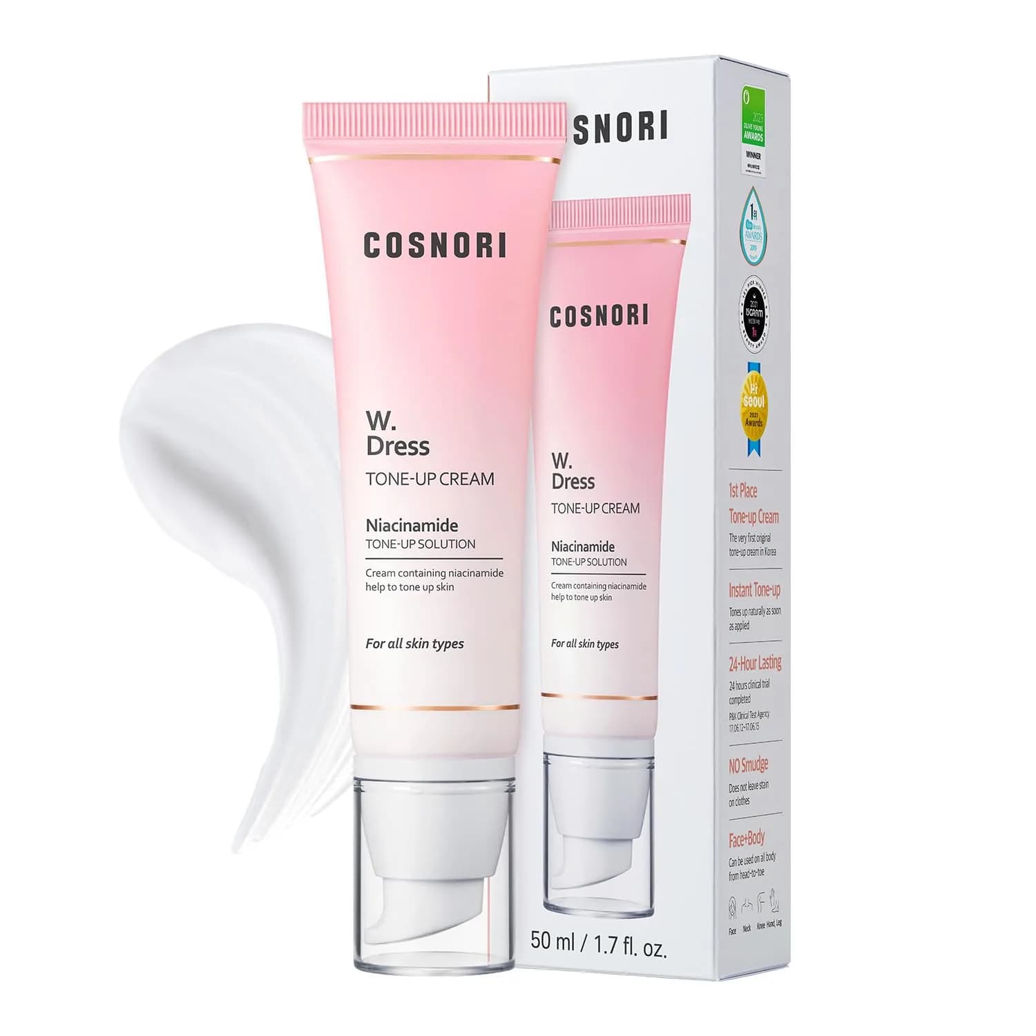 COSNORI W. Dress Tone-up Cream 50ml (1.7 fl. oz.) | Natural Skin Tone Balancer with Hyaluronic Acid — Natural Skin Tone