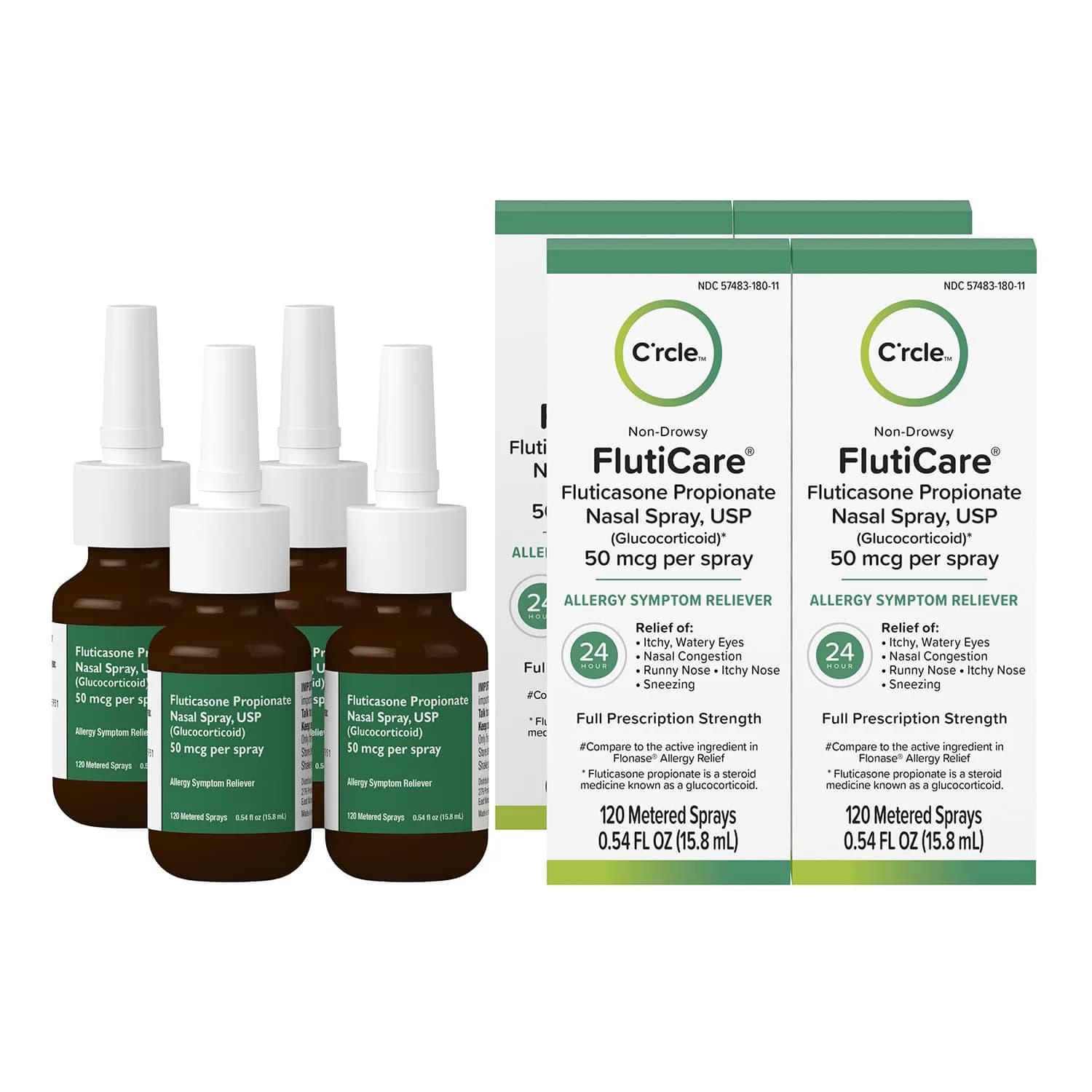 FlutiCare Fluticasone Allergy Nasal Spray 0.54 Fl Oz (Pack of 4) | 24-Hour Non Drowsy Relief — 0.54 Fl Oz