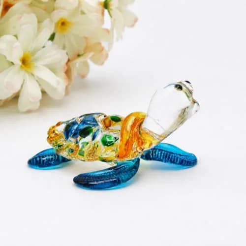 M Audomsak Hand Blown Art Glass Sea Turtle Figurine | Vibrant Coastal Decor, Unique Handmade Gift (2 in, 5.1 cm) thumbnail 6