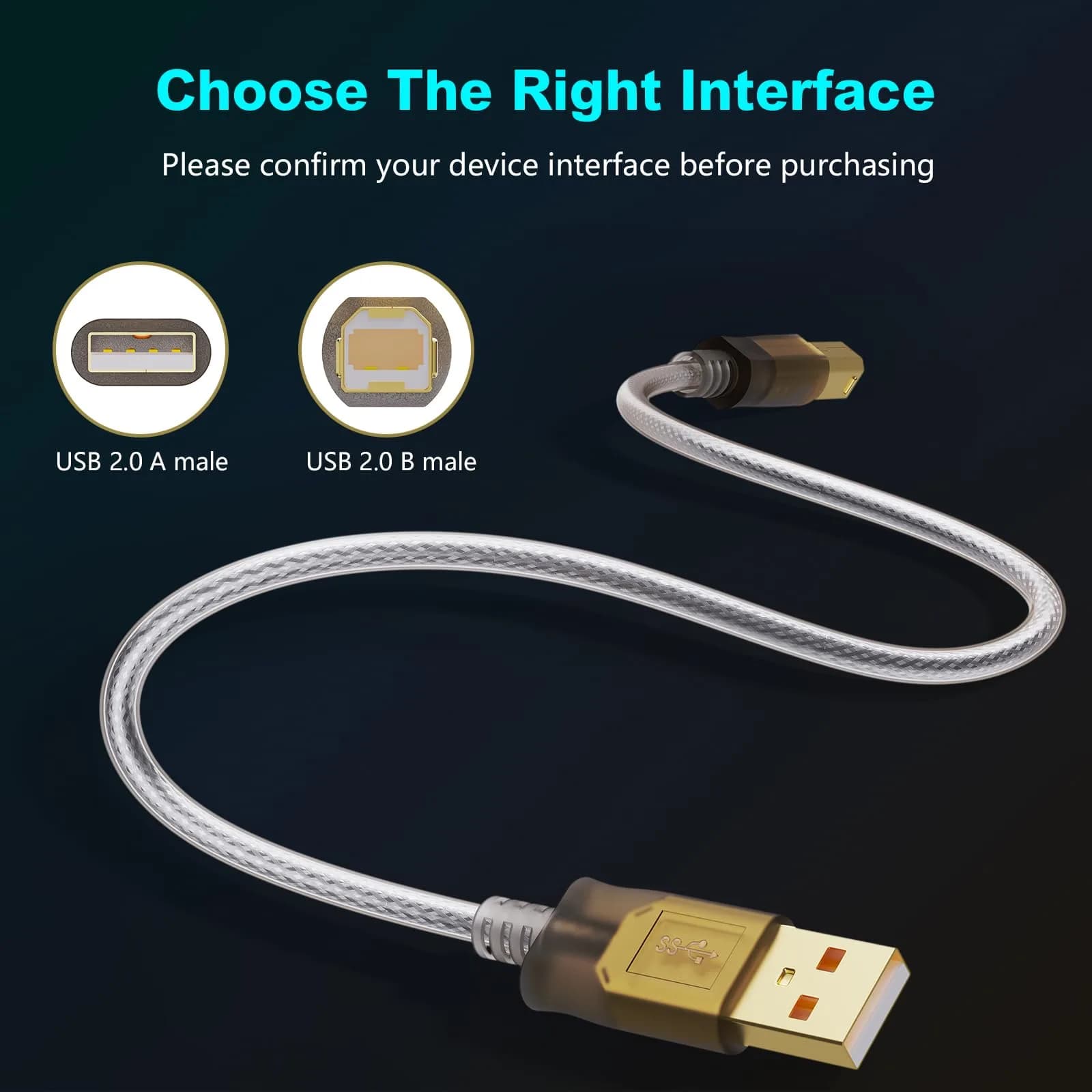 Jelly Tang USB 2.0 Printer Cable 2.43 m (8 ft) | High-Speed Data Transfer for Printers and Scanners - view 2