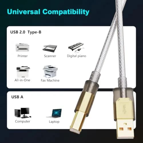 Jelly Tang USB 2.0 Printer Cable 2.43 m (8 ft) | High-Speed Data Transfer for Printers and Scanners thumbnail 3