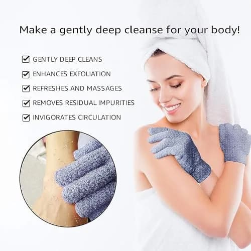Evridwear Exfoliating Dual Texture Bath Gloves for Shower, Spa, Massage & Body Scrubs | Dead Skin Cell Remover with Hanging Loop (1 Pair Heavy Glove) thumbnail 3