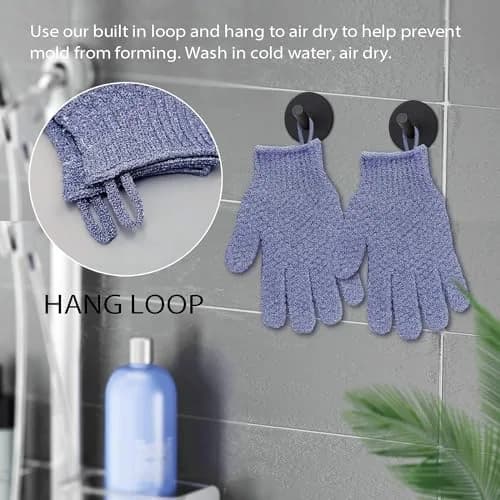 Evridwear Exfoliating Dual Texture Bath Gloves for Shower, Spa, Massage & Body Scrubs | Dead Skin Cell Remover with Hanging Loop (1 Pair Heavy Glove) thumbnail 4