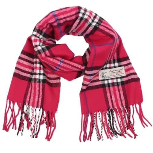 TZ Promise Plaid Cashmere Feel Scarf 183cm x 30cm (72" x 12") | Soft Viscose Wrap for Men & Women — Hot Pink