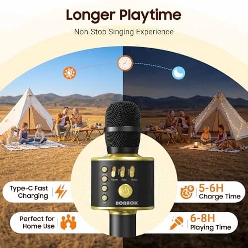 BONAOK Bluetooth Karaoke Microphone Q37 Black Gold | Wireless Handheld Mic with Speaker & Echo thumbnail 4