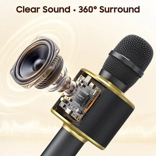 BONAOK Bluetooth Karaoke Microphone Q37 Black Gold | Wireless Handheld Mic with Speaker & Echo thumbnail 2