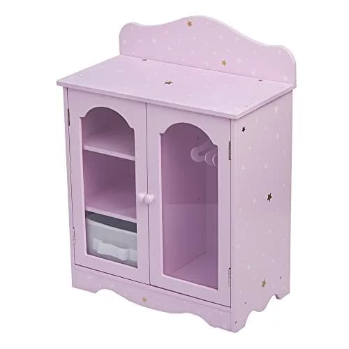 Olivia's Little World Twinkle Stars 18" Doll Closet with 3 Hangers, Shelves, & Canvas Bin, Purple | Doll Storage for Accessories & Clothes thumbnail 1