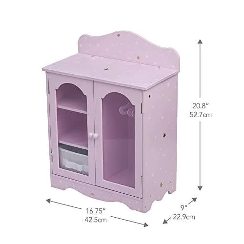 Olivia's Little World Twinkle Stars 18" Doll Closet with 3 Hangers, Shelves, & Canvas Bin, Purple | Doll Storage for Accessories & Clothes thumbnail 5