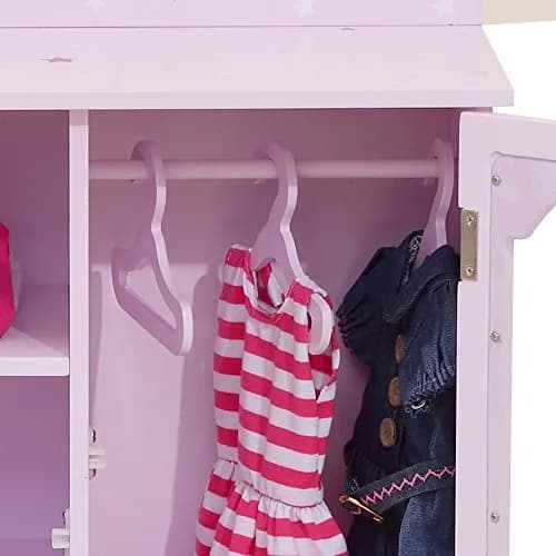Olivia's Little World Twinkle Stars 18" Doll Closet with 3 Hangers, Shelves, & Canvas Bin, Purple | Doll Storage for Accessories & Clothes thumbnail 6