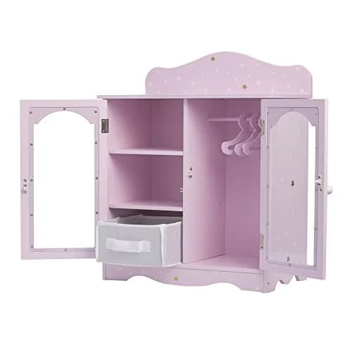 Olivia's Little World Twinkle Stars 18" Doll Closet with 3 Hangers, Shelves, & Canvas Bin, Purple | Doll Storage for Accessories & Clothes thumbnail 9