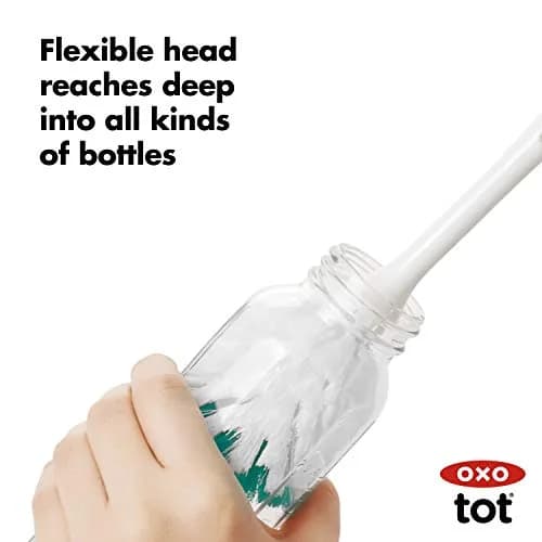 OXO Tot Bottle Brush with Nipple Cleaner and Stand, Teal | Flexible Neck for Contoured Bottles thumbnail 4