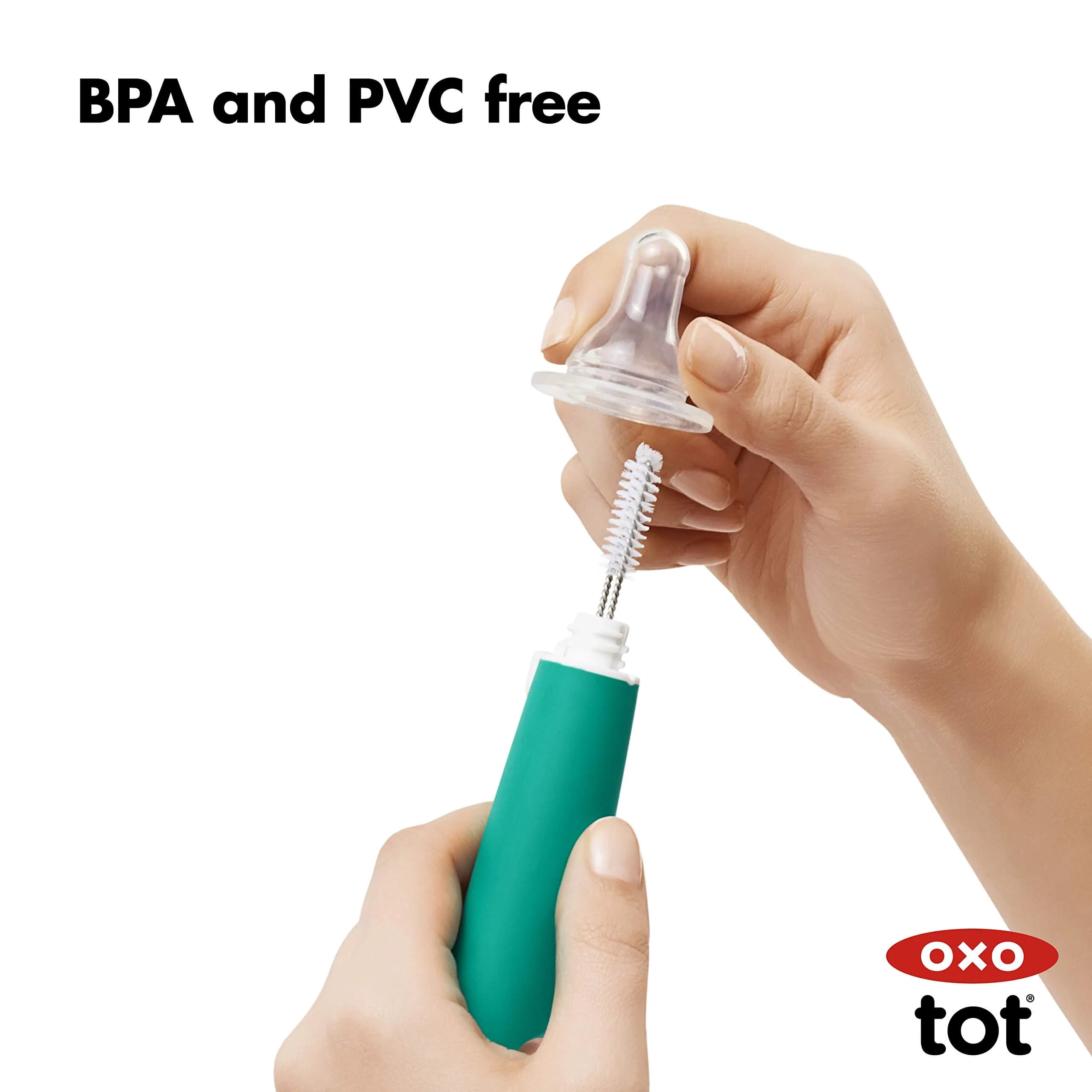 OXO Tot Bottle Brush with Nipple Cleaner and Stand, Teal | Flexible Neck for Contoured Bottles - view 5