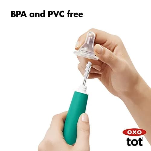 OXO Tot Bottle Brush with Nipple Cleaner and Stand, Teal | Flexible Neck for Contoured Bottles thumbnail 5
