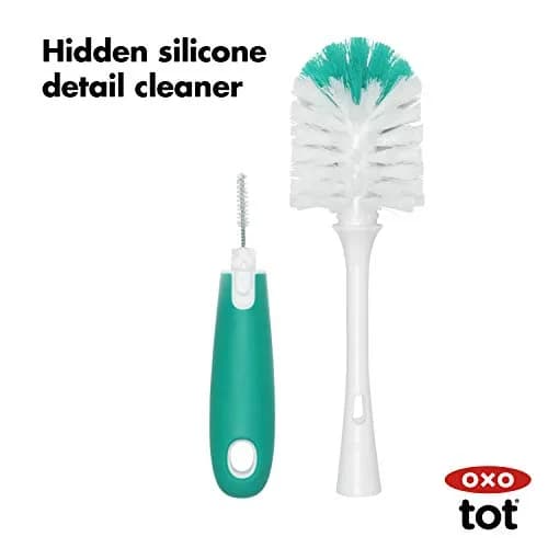 OXO Tot Bottle Brush with Nipple Cleaner and Stand, Teal | Flexible Neck for Contoured Bottles thumbnail 3