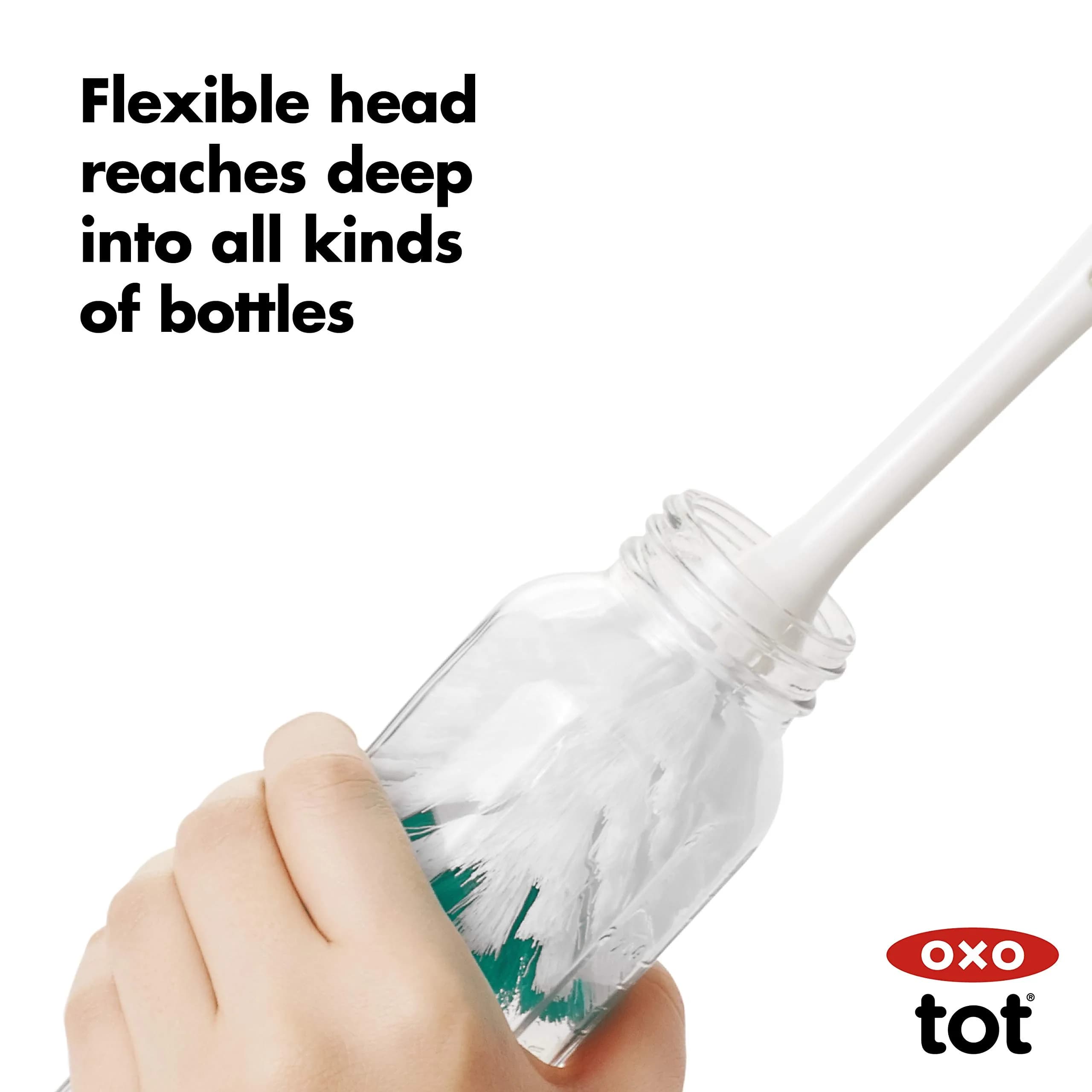 OXO Tot Bottle Brush with Nipple Cleaner and Stand, Teal | Flexible Neck for Contoured Bottles - view 4