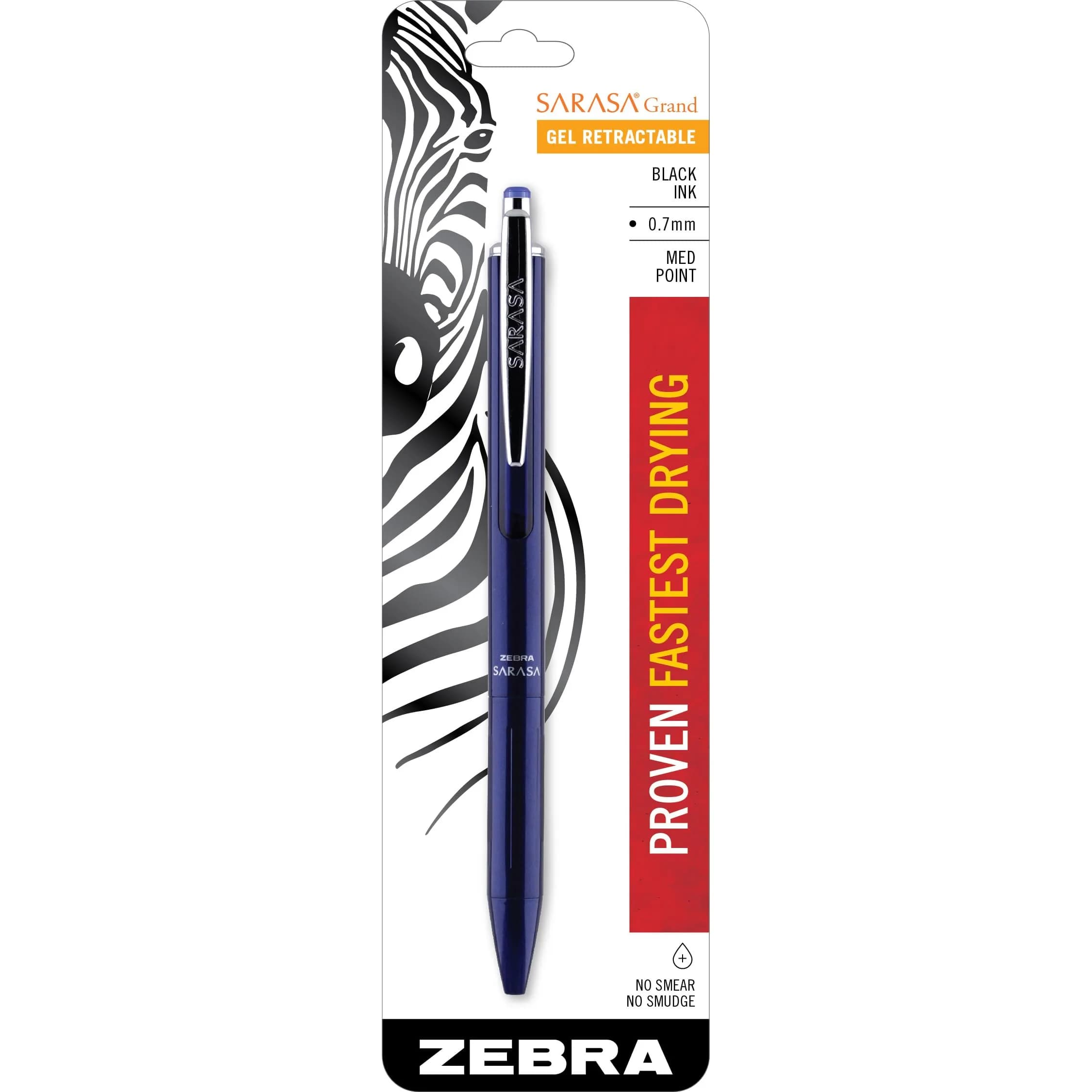Zebra Pen SARASA Grand Retractable Gel Pen 0.7mm | Premium Brass, Smudge-Resistant, Refillable, Navy Finish — Black Ink Navy Barrel