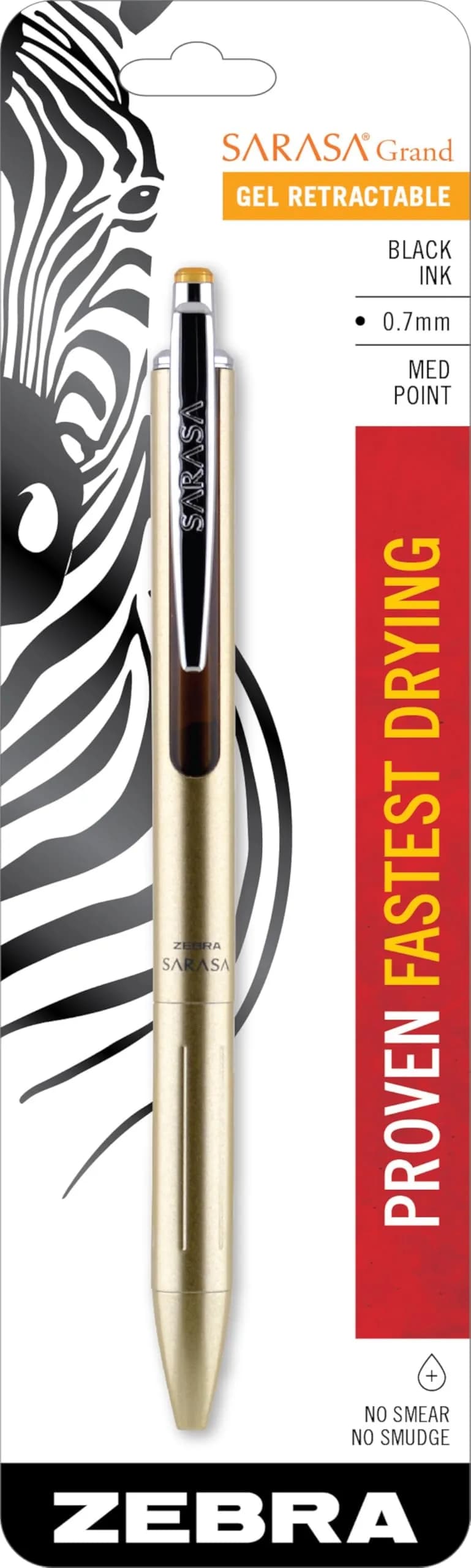 Zebra Pen SARASA Grand Retractable Gel Pen 0.7mm | Premium Brass, Smudge-Resistant, Refillable, Navy Finish — Black Ink Gold Barrel