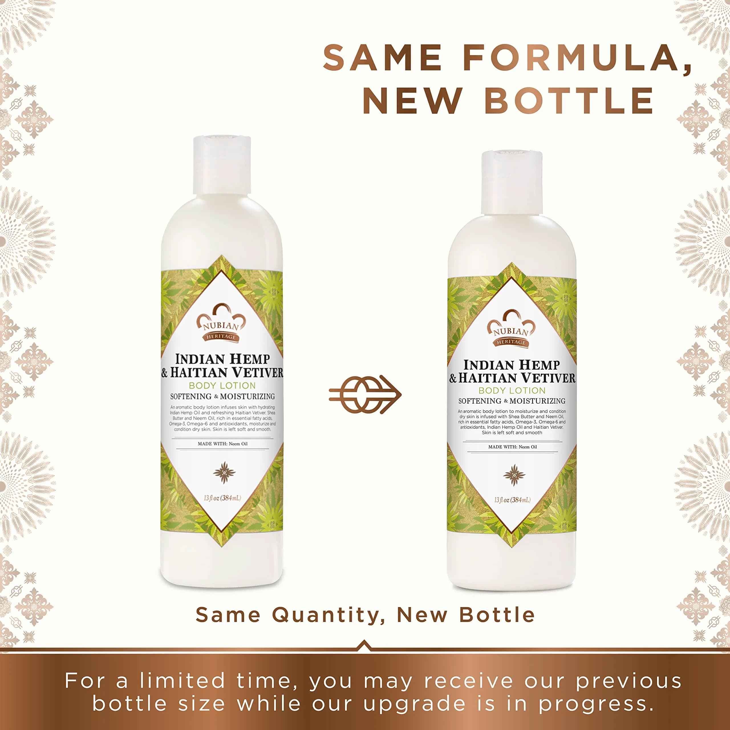 Nubian Heritage Body Lotion Indian Hemp & Haitian Vetiver 13 oz (384 ml) | Hydrates Dry Skin with Shea Butter & Neem Oil - view 2