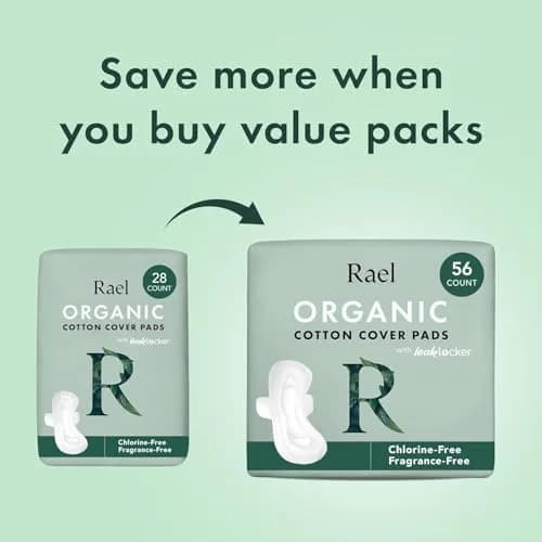 Rael Organic Cotton Cover Pads for Women, Heavy Absorbency, Unscented (Large, 24 Count) | USA Imported Feminine Care thumbnail 5