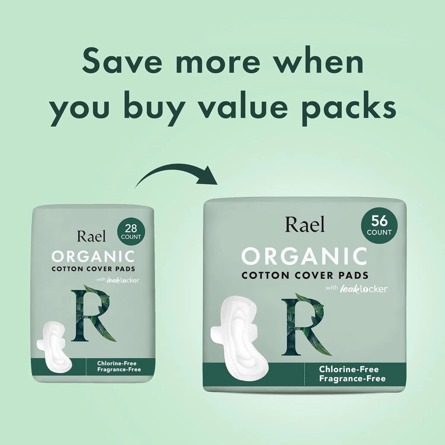 Rael Organic Cotton Cover Pads for Women, Heavy Absorbency, Unscented (Large, 24 Count) | USA Imported Feminine Care - view 5