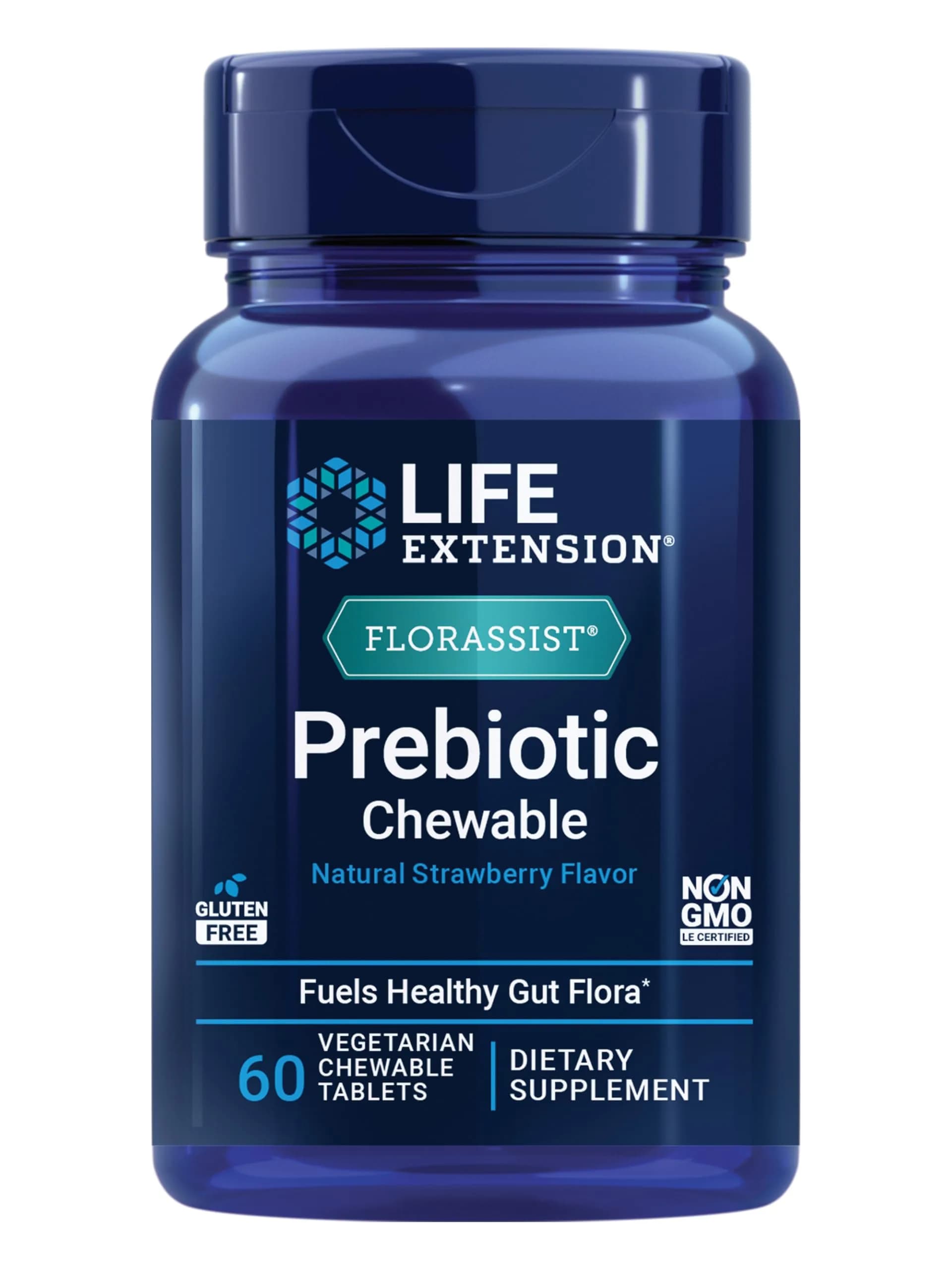 Life Extension FLORASSIST® Prebiotic Chewable Strawberry 60 Count | Supports Gut Flora & Digestive Health — Light Pink