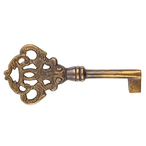 UNIQANTIQ HARDWARE SUPPLY Hand Aged Solid Brass Skeleton Key 3-1/4" Antique Brass thumbnail 1