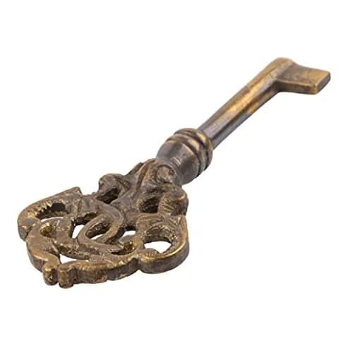 UNIQANTIQ HARDWARE SUPPLY Hand Aged Solid Brass Skeleton Key 3-1/4" Antique Brass thumbnail 3