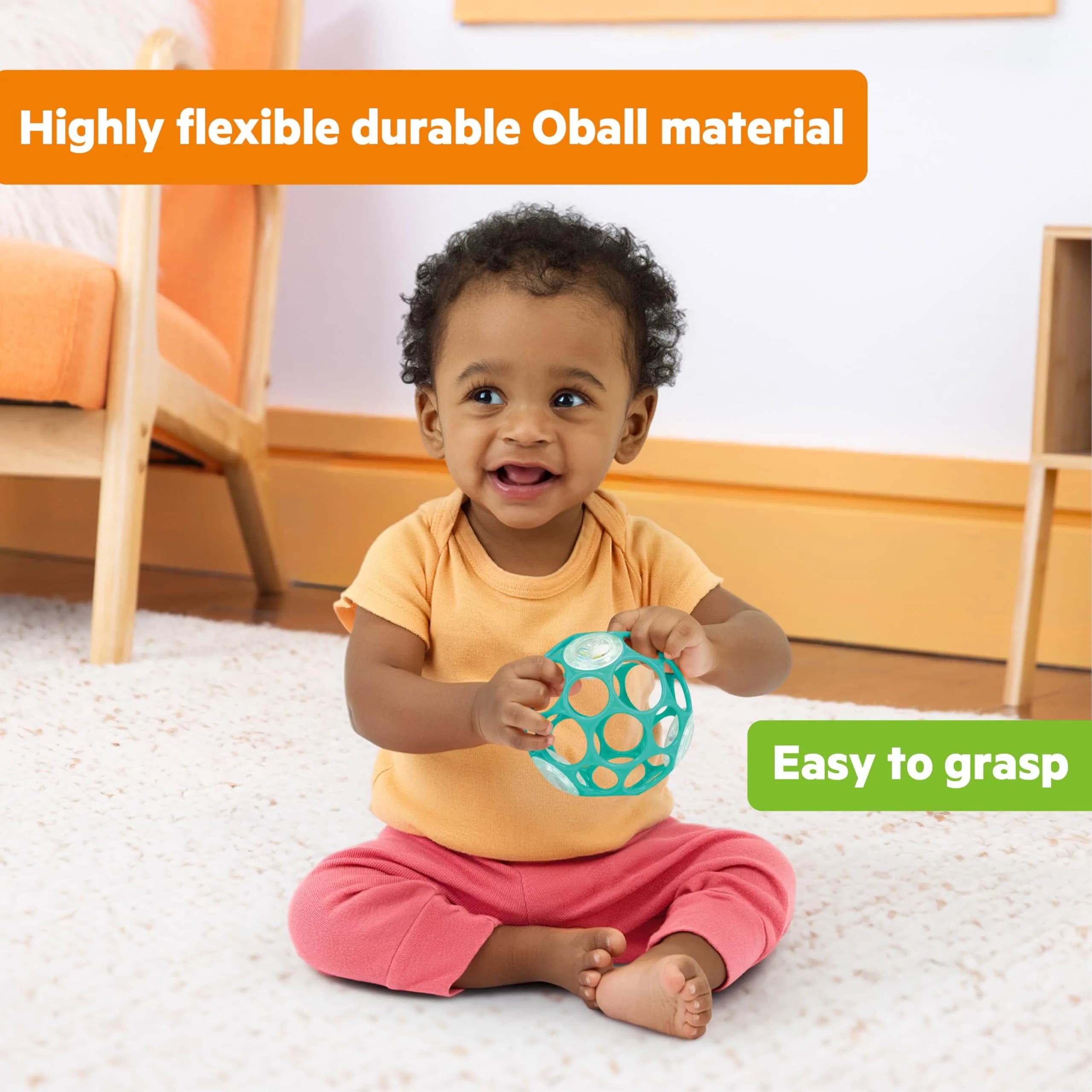 Bright Starts Oball Rattle BPA-Free Infant Toy in Teal, 10 cm (4 Inches) | Easy-Grasp for Newborns and Up - view 5