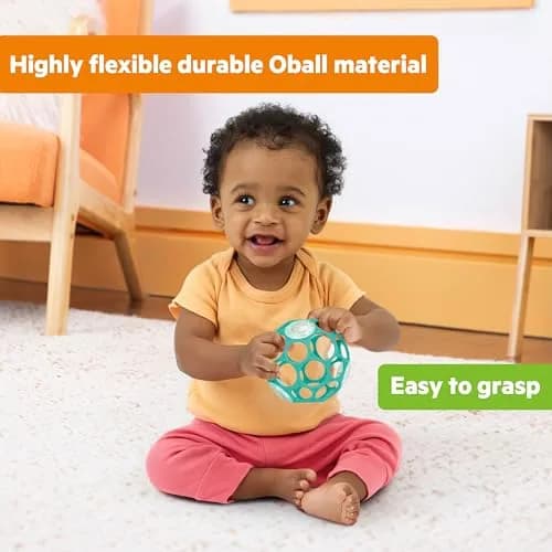 Bright Starts Oball Rattle BPA-Free Infant Toy in Teal, 10 cm (4 Inches) | Easy-Grasp for Newborns and Up thumbnail 5