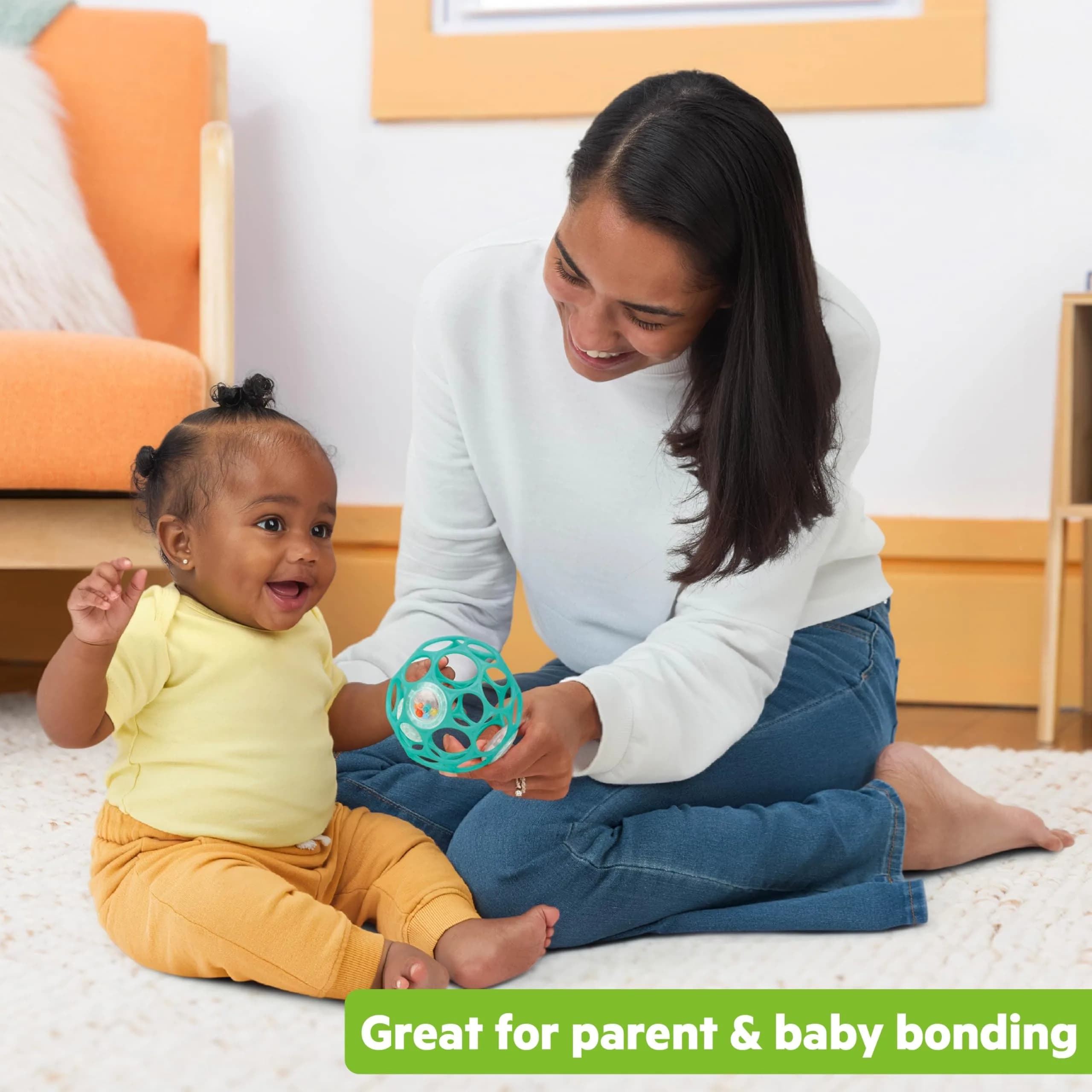 Bright Starts Oball Rattle BPA-Free Infant Toy in Teal, 10 cm (4 Inches) | Easy-Grasp for Newborns and Up - view 6