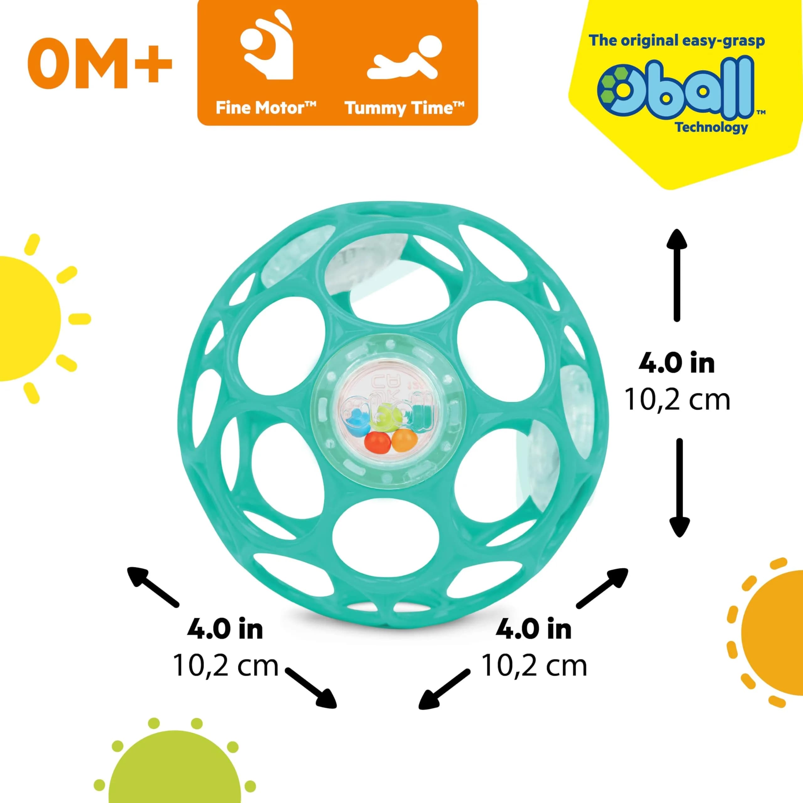Bright Starts Oball Rattle BPA-Free Infant Toy in Teal, 10 cm (4 Inches) | Easy-Grasp for Newborns and Up - view 8