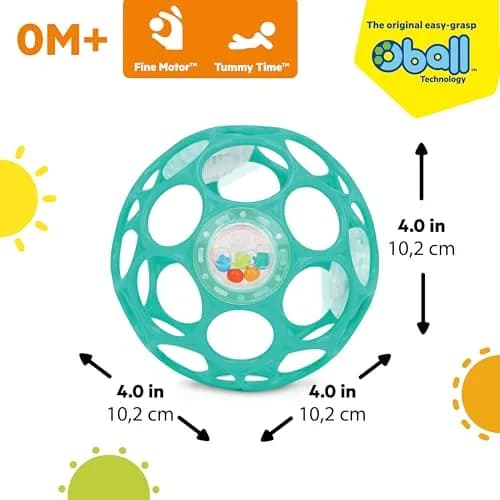 Bright Starts Oball Rattle BPA-Free Infant Toy in Teal, 10 cm (4 Inches) | Easy-Grasp for Newborns and Up thumbnail 8
