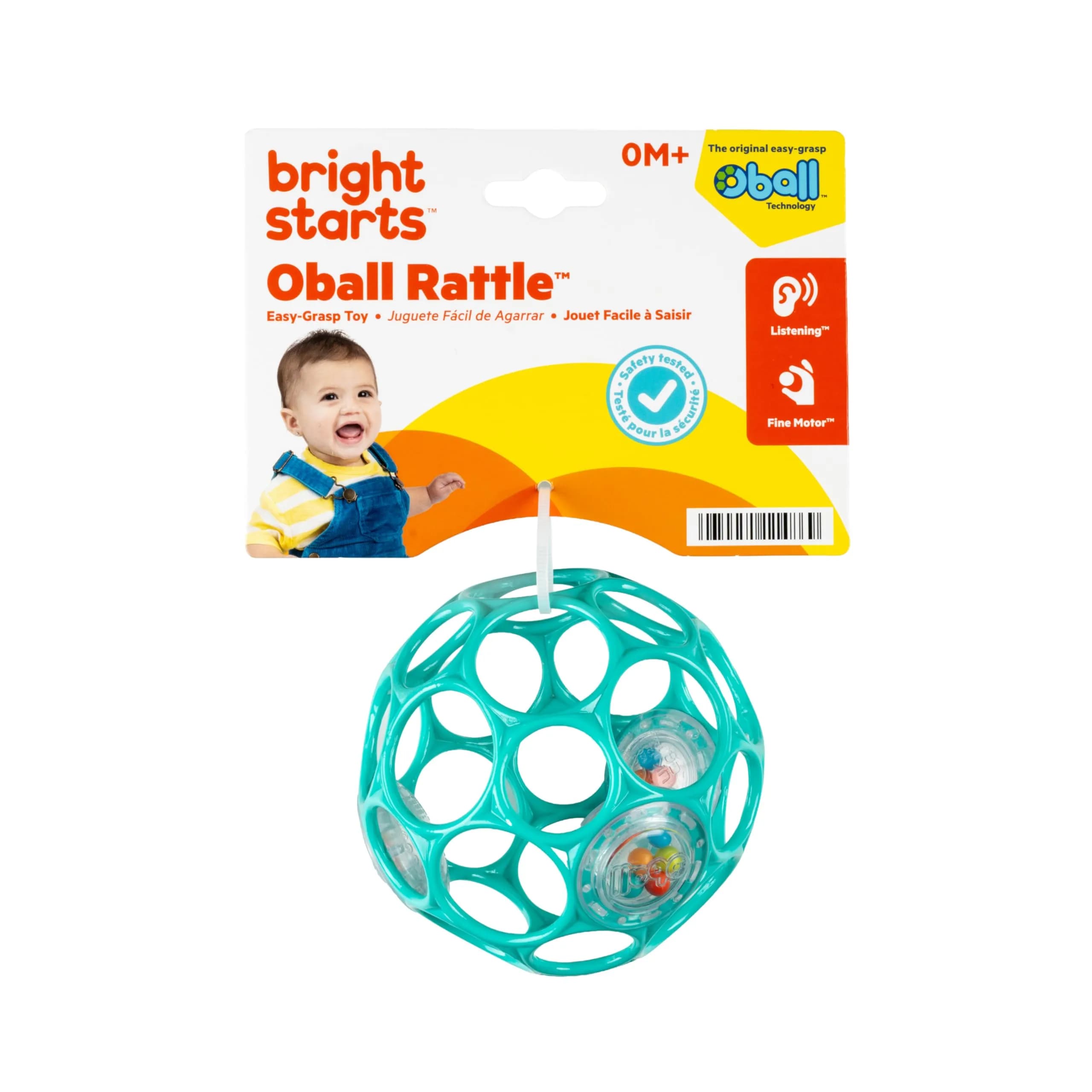 Bright Starts Oball Rattle BPA-Free Infant Toy in Teal, 10 cm (4 Inches) | Easy-Grasp for Newborns and Up - view 9