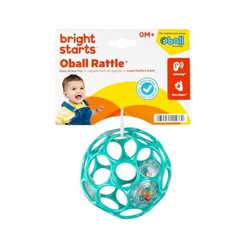 Bright Starts Oball Rattle BPA-Free Infant Toy in Teal, 10 cm (4 Inches) | Easy-Grasp for Newborns and Up thumbnail 9