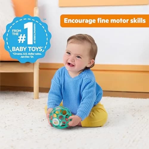 Bright Starts Oball Rattle BPA-Free Infant Toy in Teal, 10 cm (4 Inches) | Easy-Grasp for Newborns and Up thumbnail 2